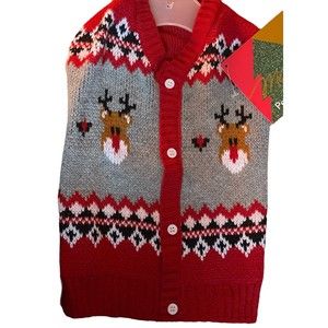 Pet Apparel Holiday Dog Sweater Size S Rudolph Cardigan Style New